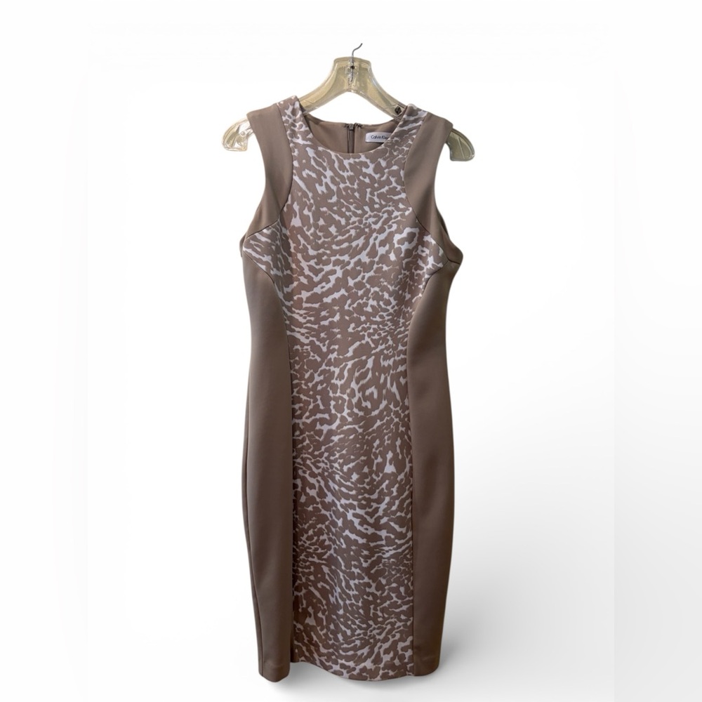 Calvin Klein Beige and White Animal Print Dress